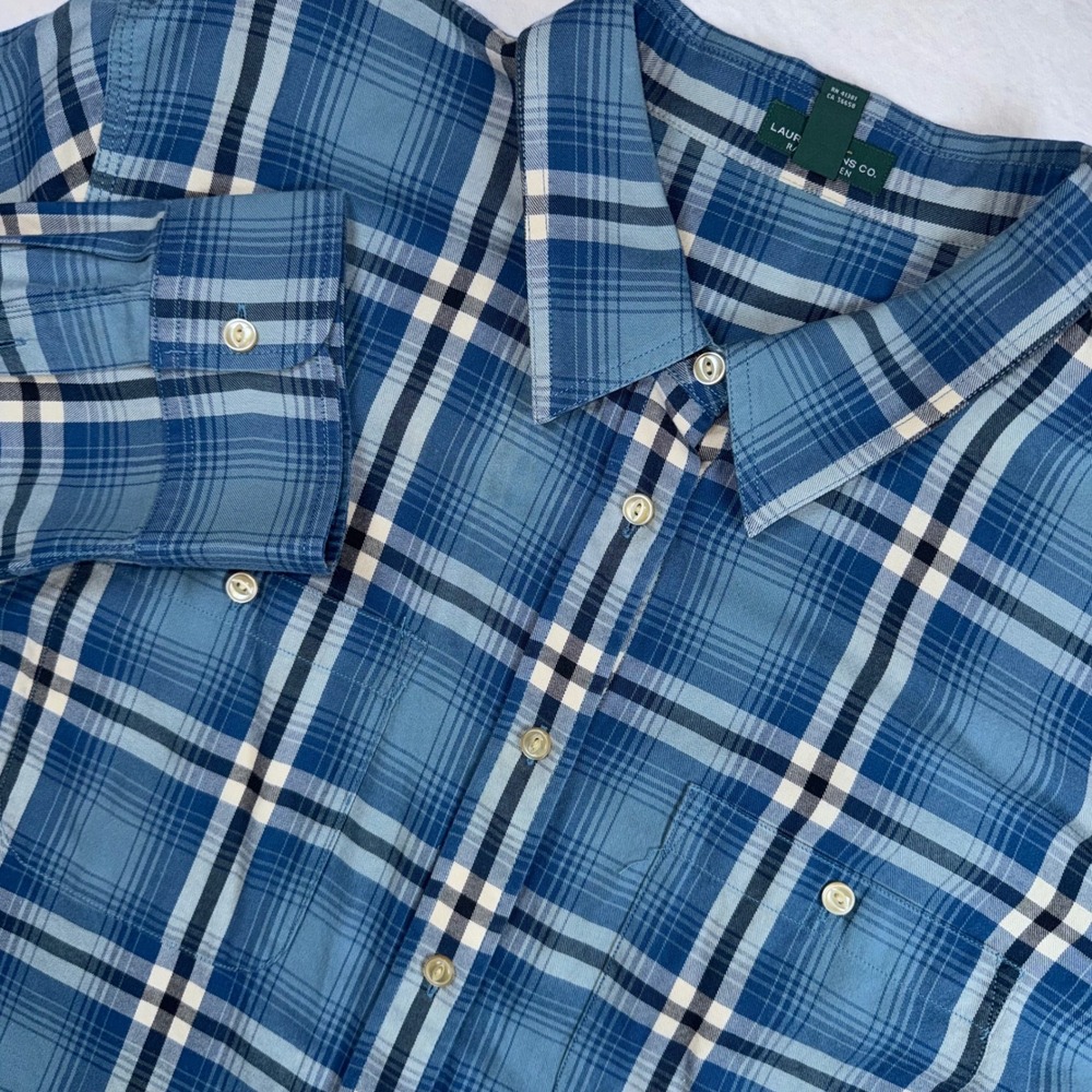 Lauren Jeans Co Ralph Lauren Shirt Women 3X Blue Plaid Button Down Cotton Top